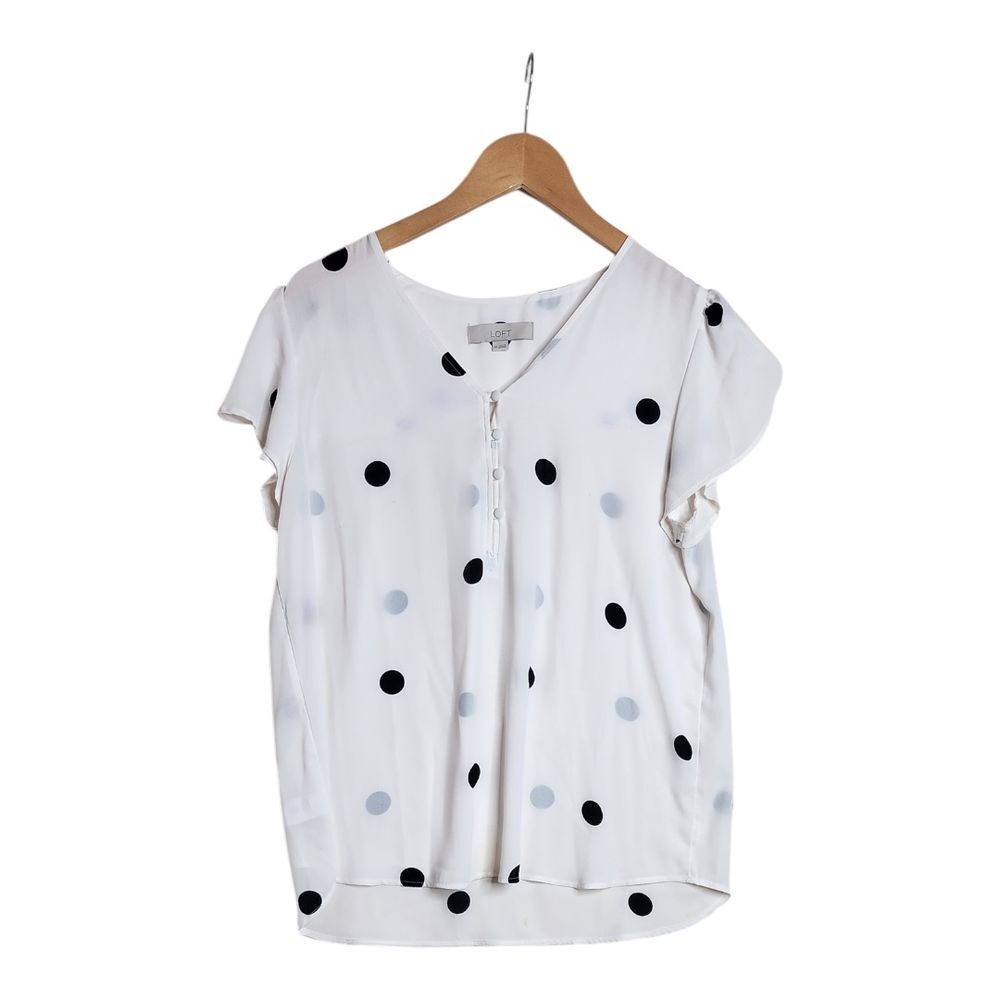 Loft Short Sleeve‎ Polka Dot Sheer Top size Medium White/Black